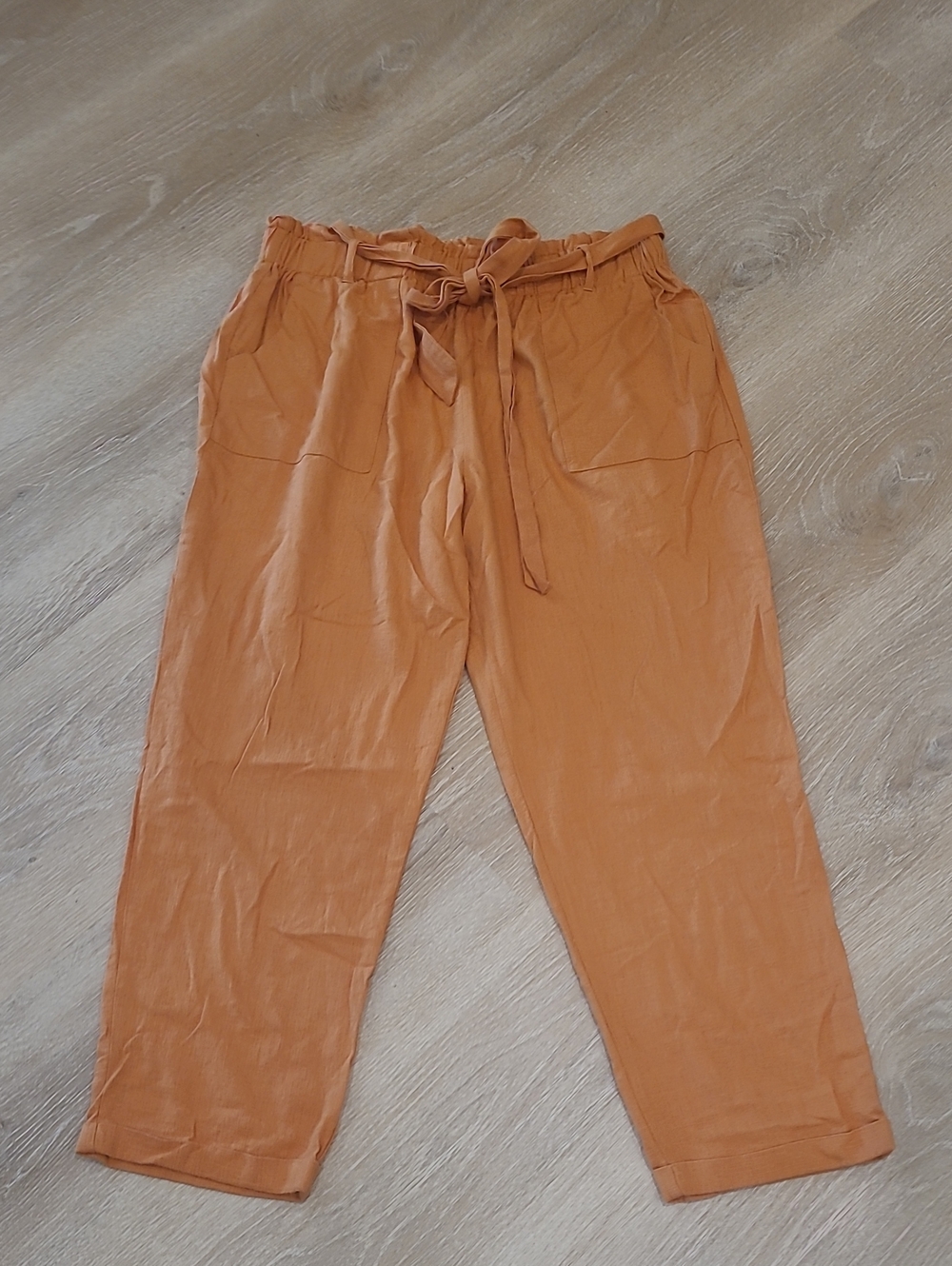 Shinestar Paperbag Waist Tie Ankle Pants - Linen Blend